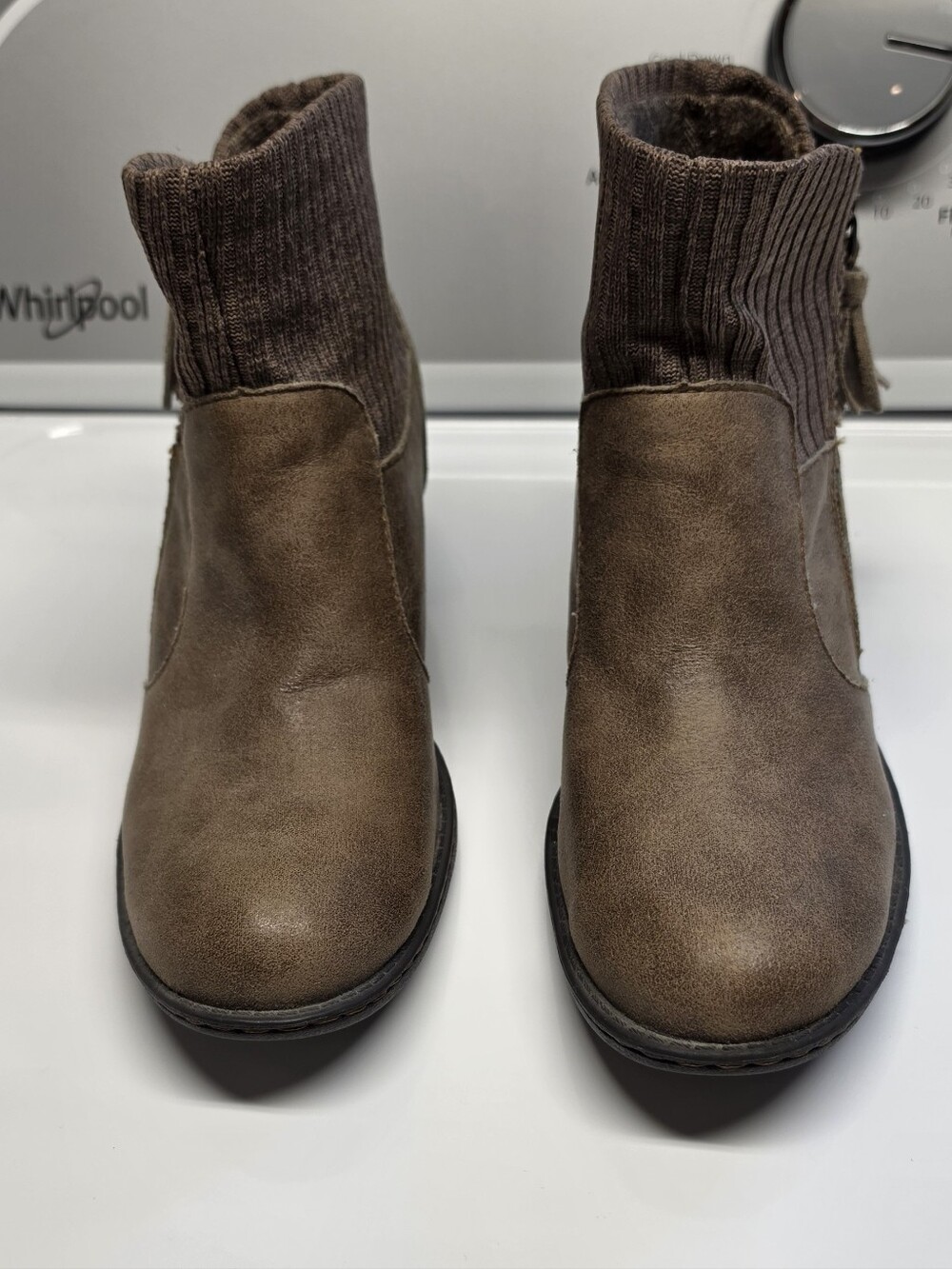 B.O.C Brown Ankle Boot with Rib Knit Collar Size 8